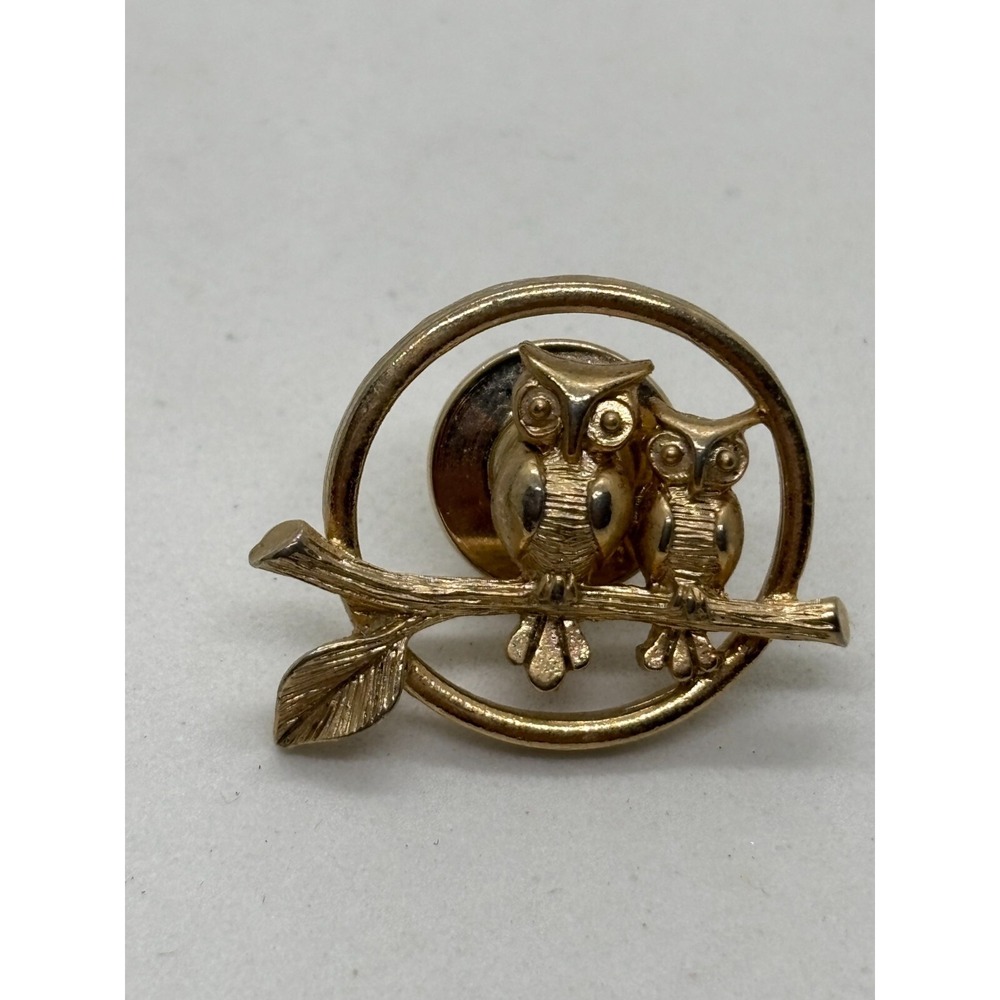 Vintage Brocch Owls on a Branch Gold Tone Metal Signed Avon
